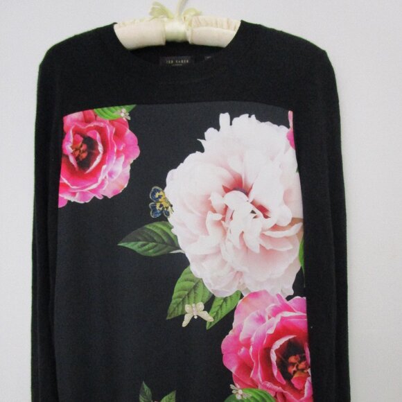 Pullover Knit Sweatshirt Sweater Top Floral Butterflies - Picture 3 of 10